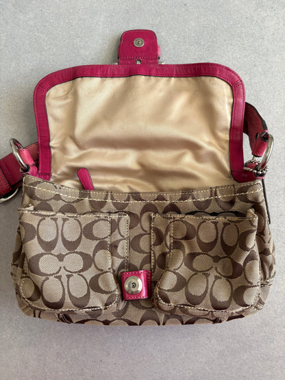 Coach Soho Signature Monogram with Pink Leather Shoulder Bag