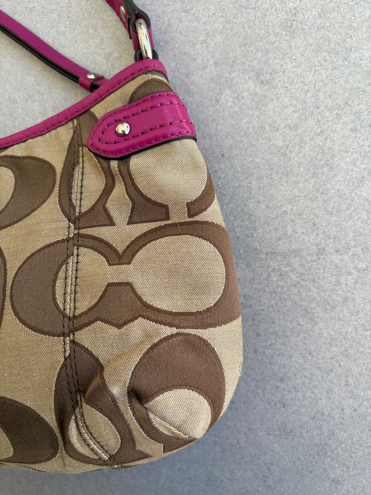 Coach Poppy Beige and Pink Monogram Shoulder Bag