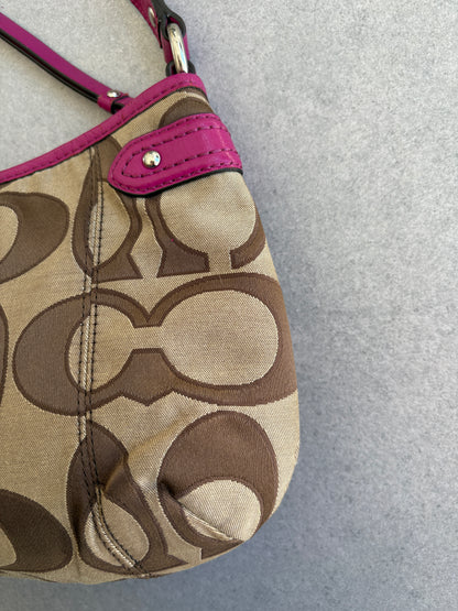 Coach Poppy Beige and Pink Monogram Shoulder Bag