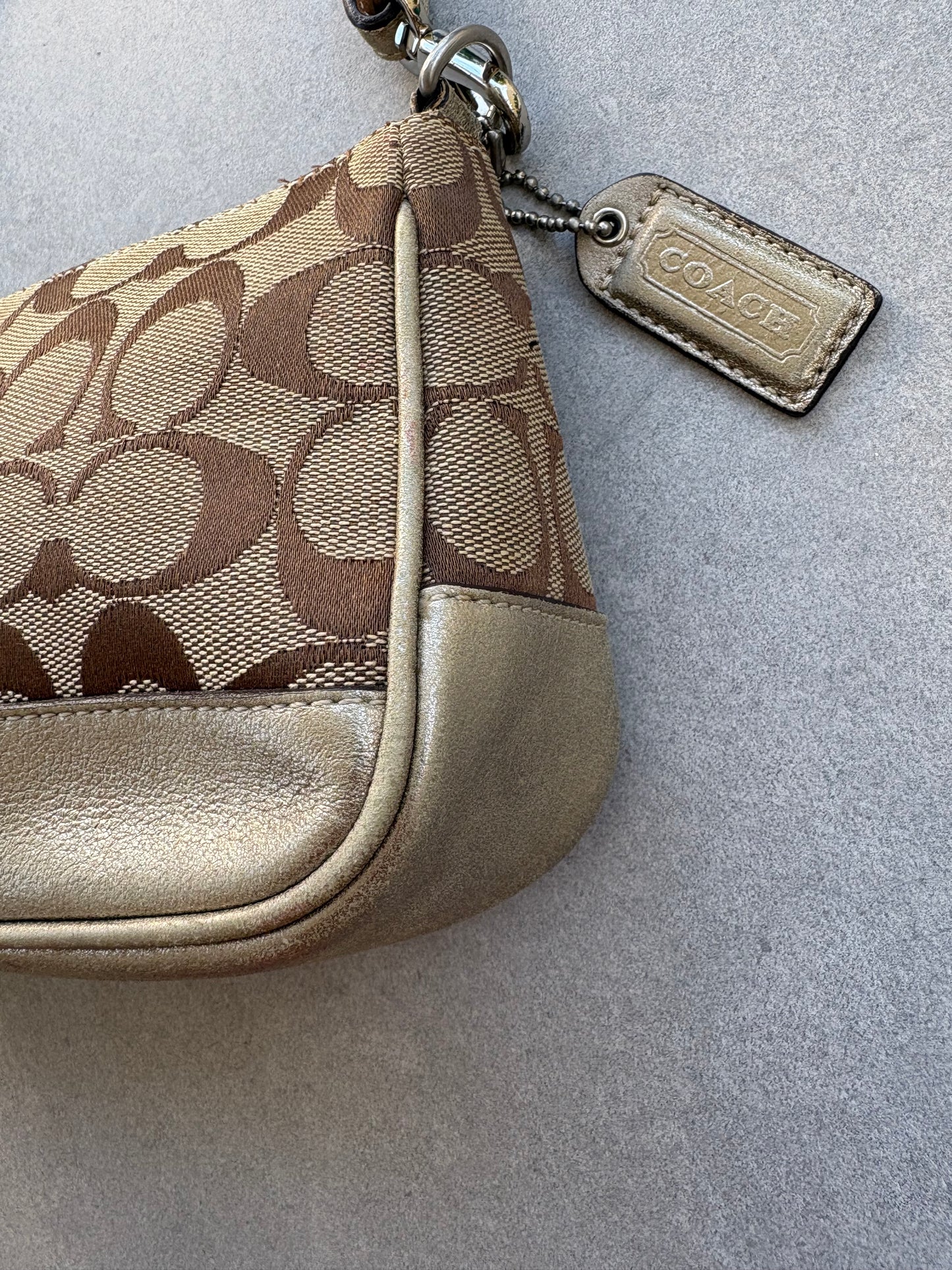 Coach Signature Demi Beige and Silver Shoulder Bag