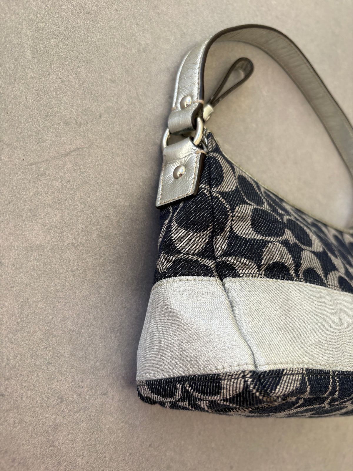 Coach Demi Denim and Silver Pouch