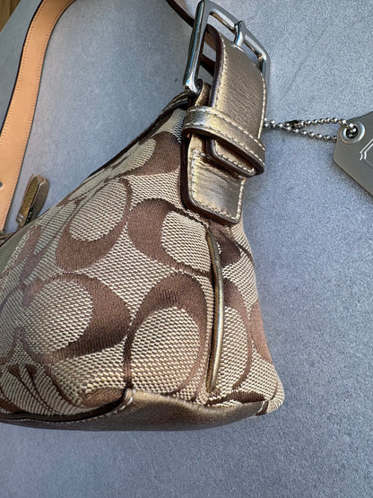 Coach East West Baguette Monogram Gold and Silver Shoulder Bag