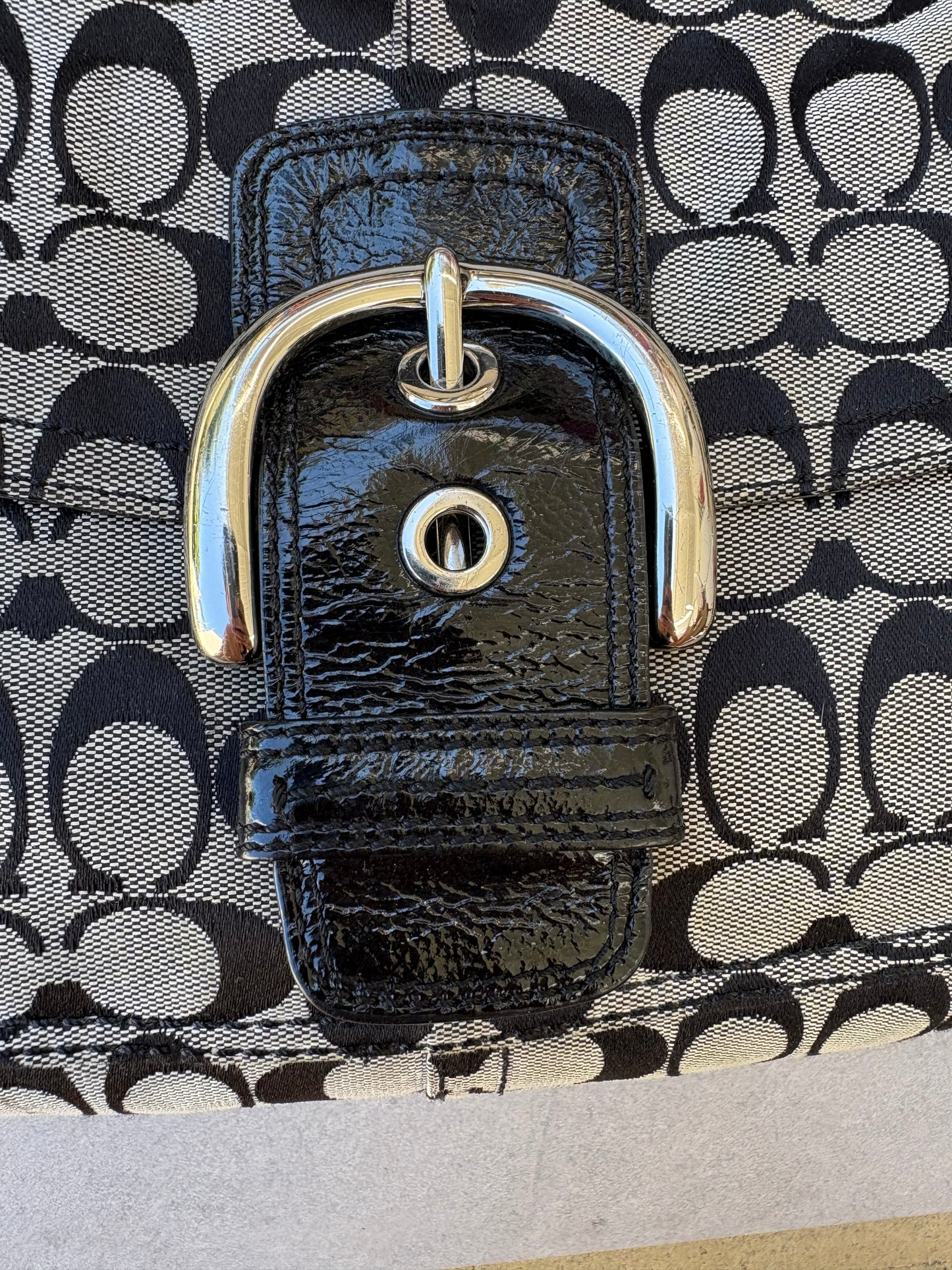 Coach Soho Black and Grey Monogram Shoulder Bag