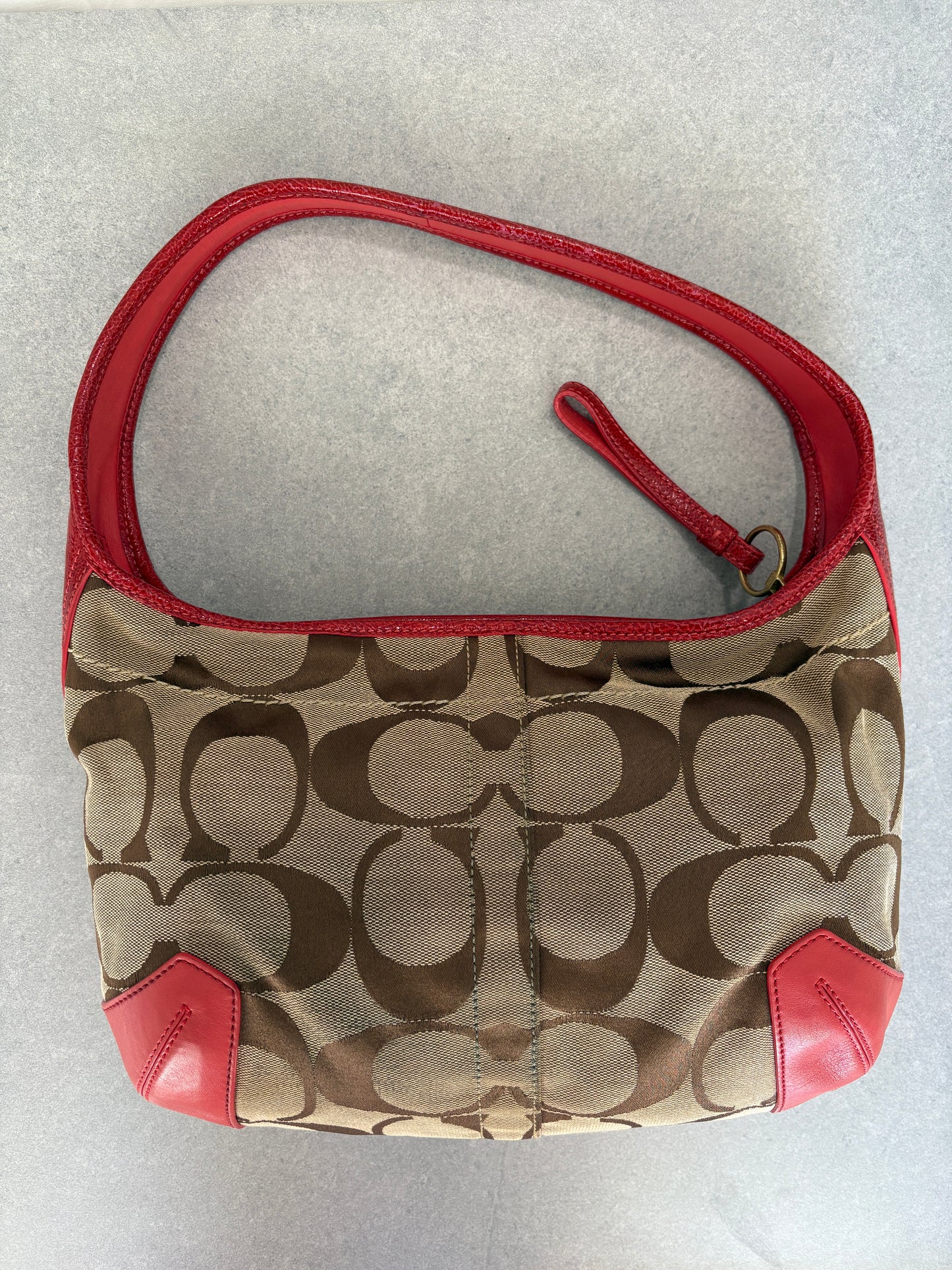 Coach Beige Monogram with Orange Trim Shoulder Bag