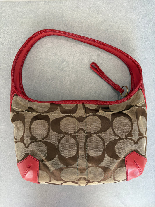 Coach Beige Monogram with Orange Trim Shoulder Bag