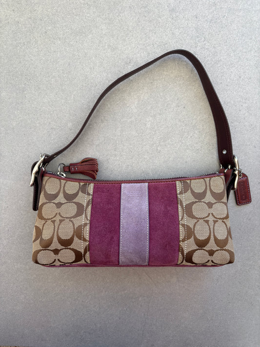 Coach East West Baguette Monogram Purple Shoulder Bag