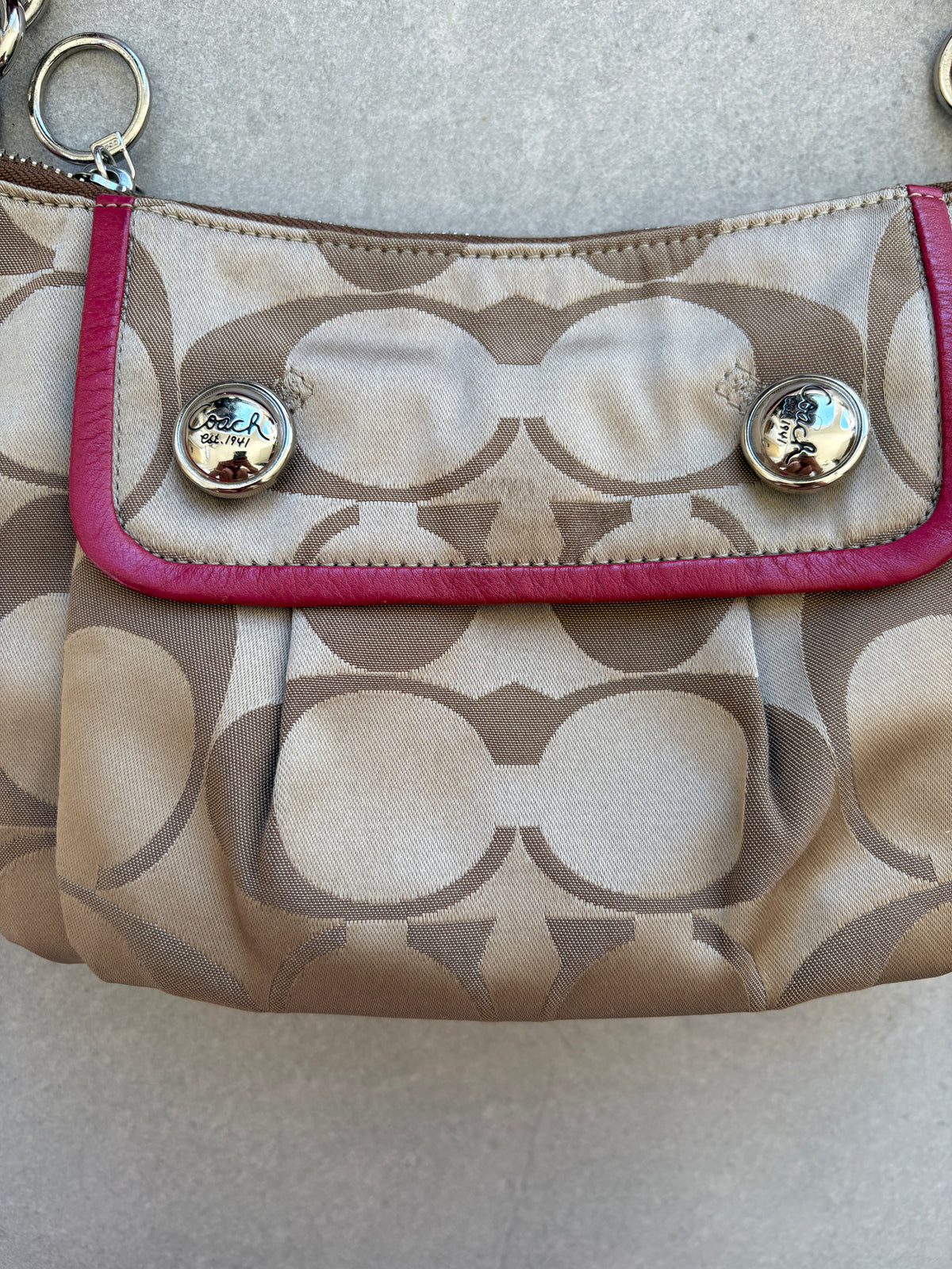 Coach Poppy Pink and Beige Monogram Shoulder Bag
