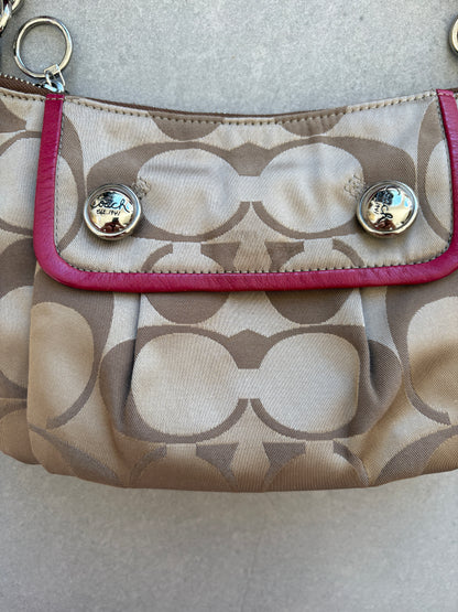 Coach Poppy Pink and Beige Monogram Shoulder Bag