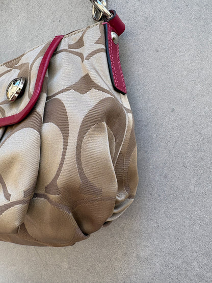 Coach Poppy Pink and Beige Monogram Shoulder Bag