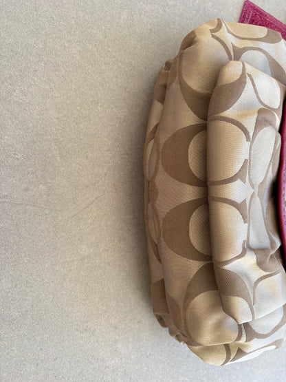Coach Poppy Pink and Beige Monogram Shoulder Bag