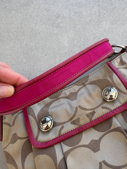 Coach Poppy Pink and Beige Monogram Shoulder Bag