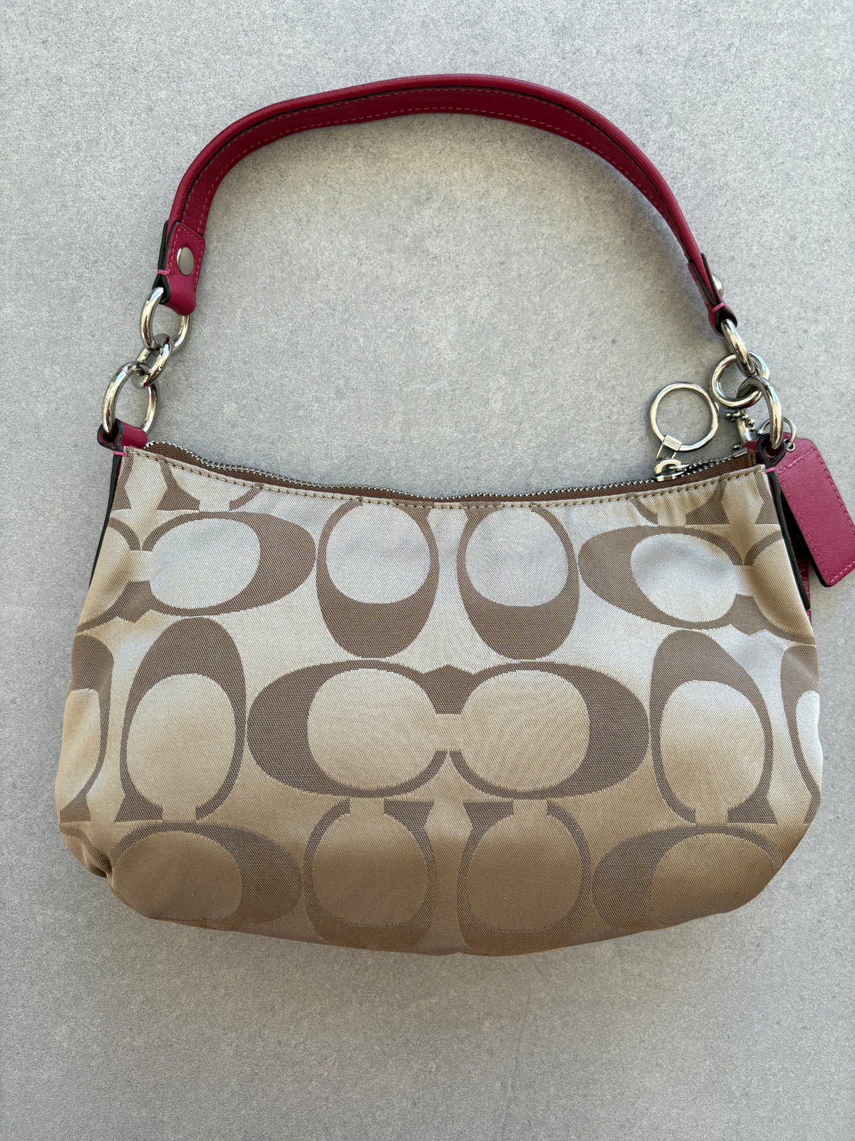 Coach Poppy Pink and Beige Monogram Shoulder Bag