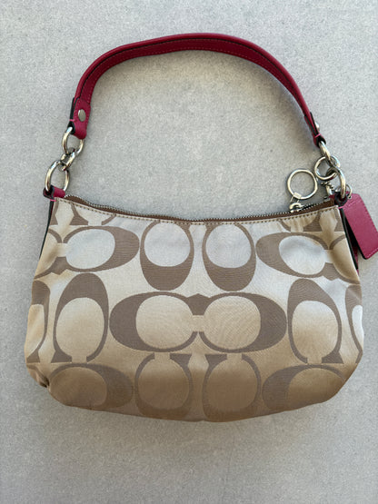 Coach Poppy Pink and Beige Monogram Shoulder Bag