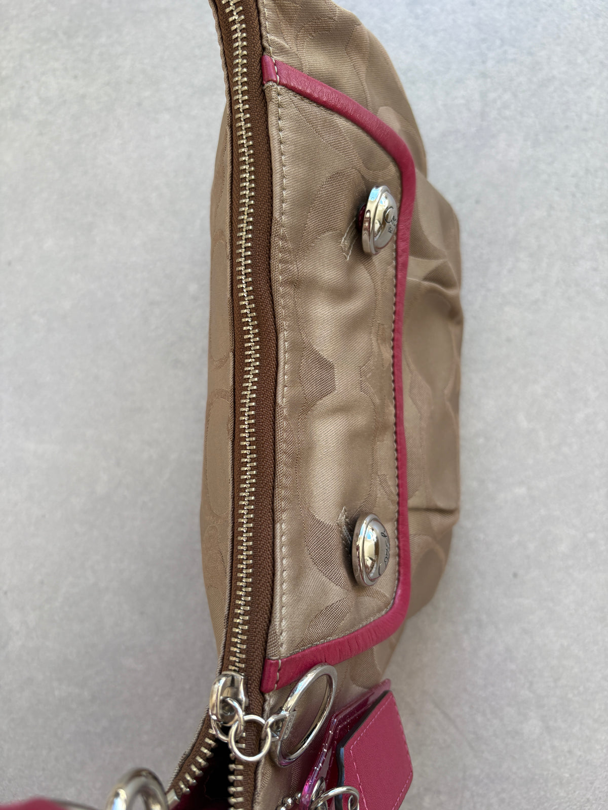 Coach Poppy Pink and Beige Monogram Shoulder Bag