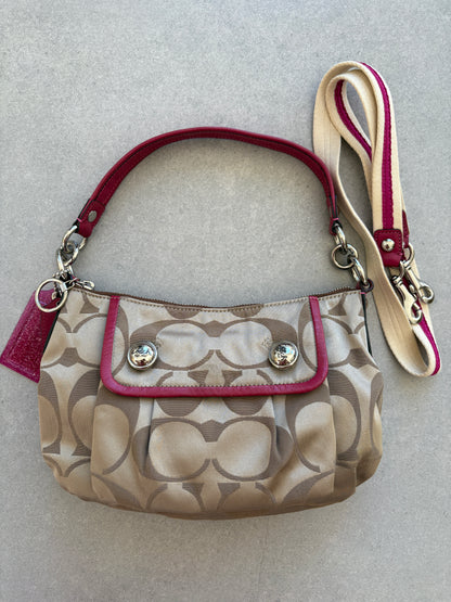 Coach Poppy Pink and Beige Monogram Shoulder Bag