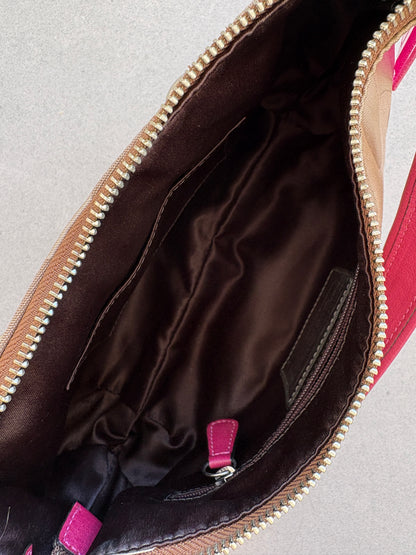 Coach Poppy Pink and Beige Monogram Shoulder Bag